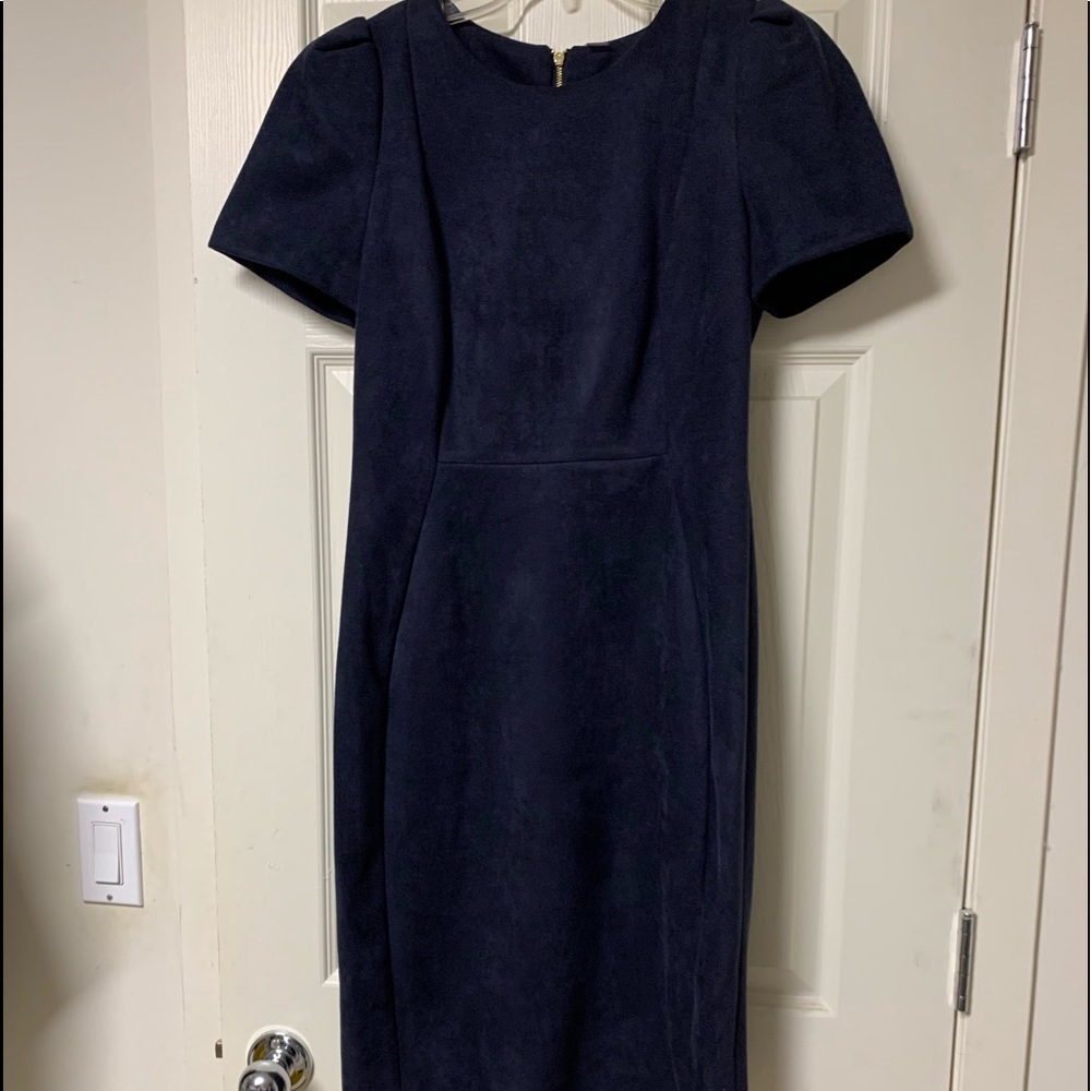 Calvin Klein navy blue suede midi dress